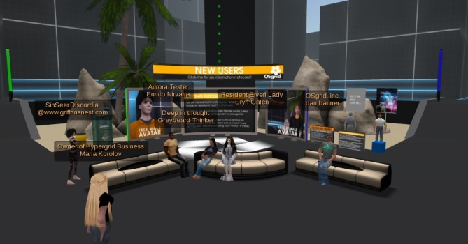 OSgrid's LBSA Plaza is the cross-roads of the hypergrid and a popular virtual hangout for developers, region owners, and metaverse travelers.
