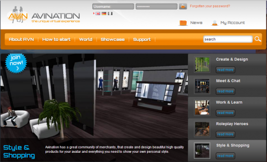 Home page of the Avination grid, at www.avination.com