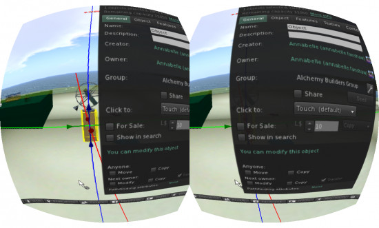 Trying to build something in SL with the Oculus Rift viewer. (Image courtesy Ann Latham Cudworth.)